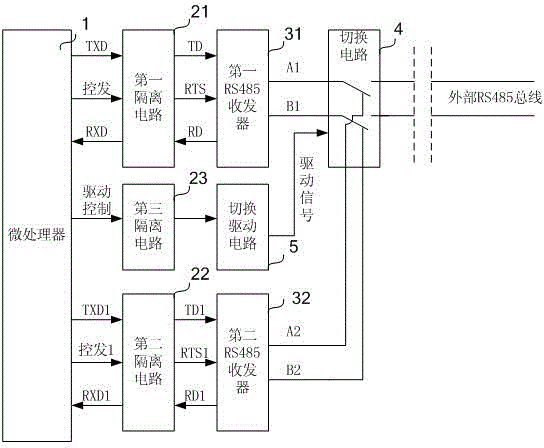 RS485 communication circuit and fault detection method of nodes applying the circuit