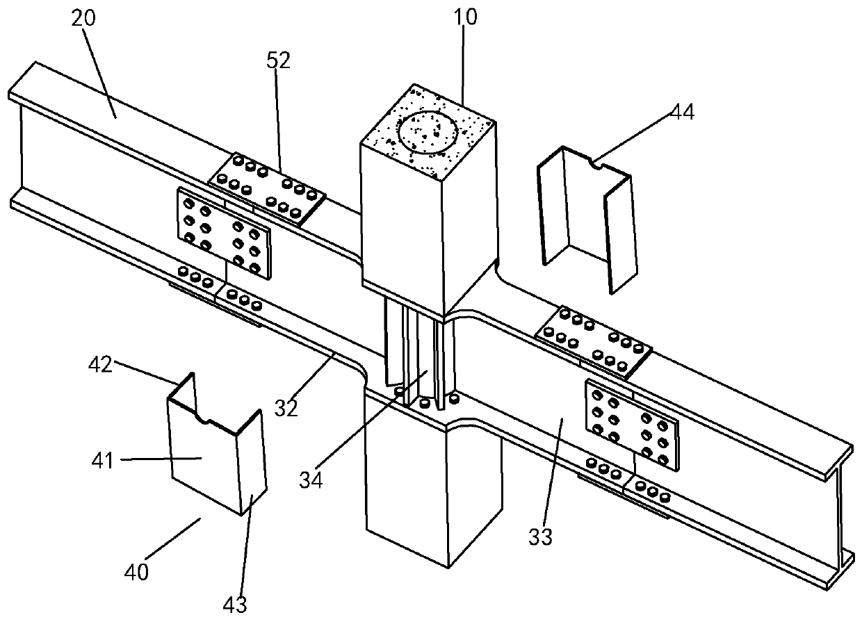Assembled composite concrete-filled steel tube column-steel beam connecting structure and assembling method