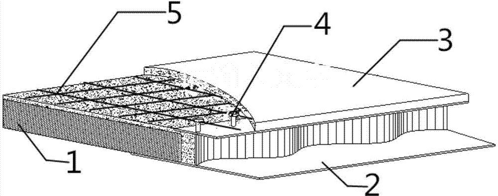 Corrugated web steel beam-concrete combined flat beam and construction method thereof