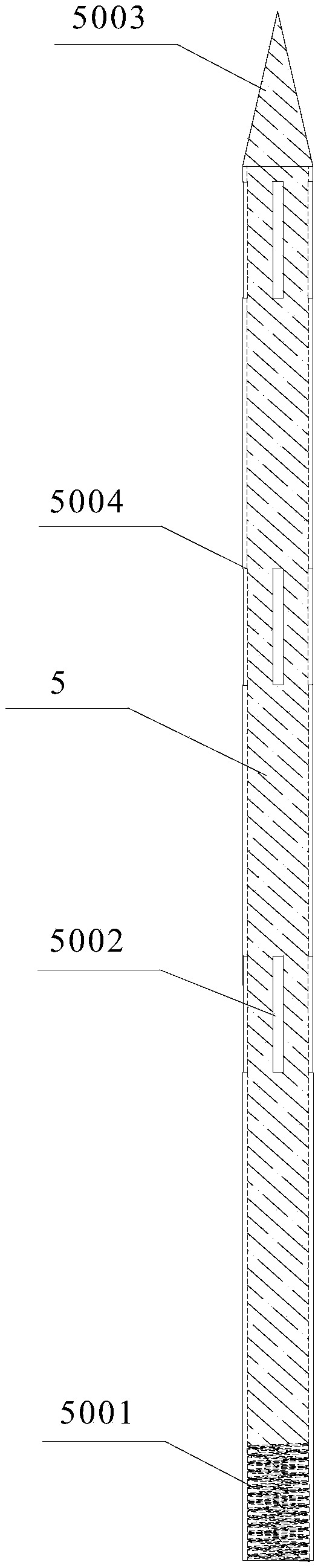 Arrow anchor rod of multi-section clamping grouting anchoring and using method thereof