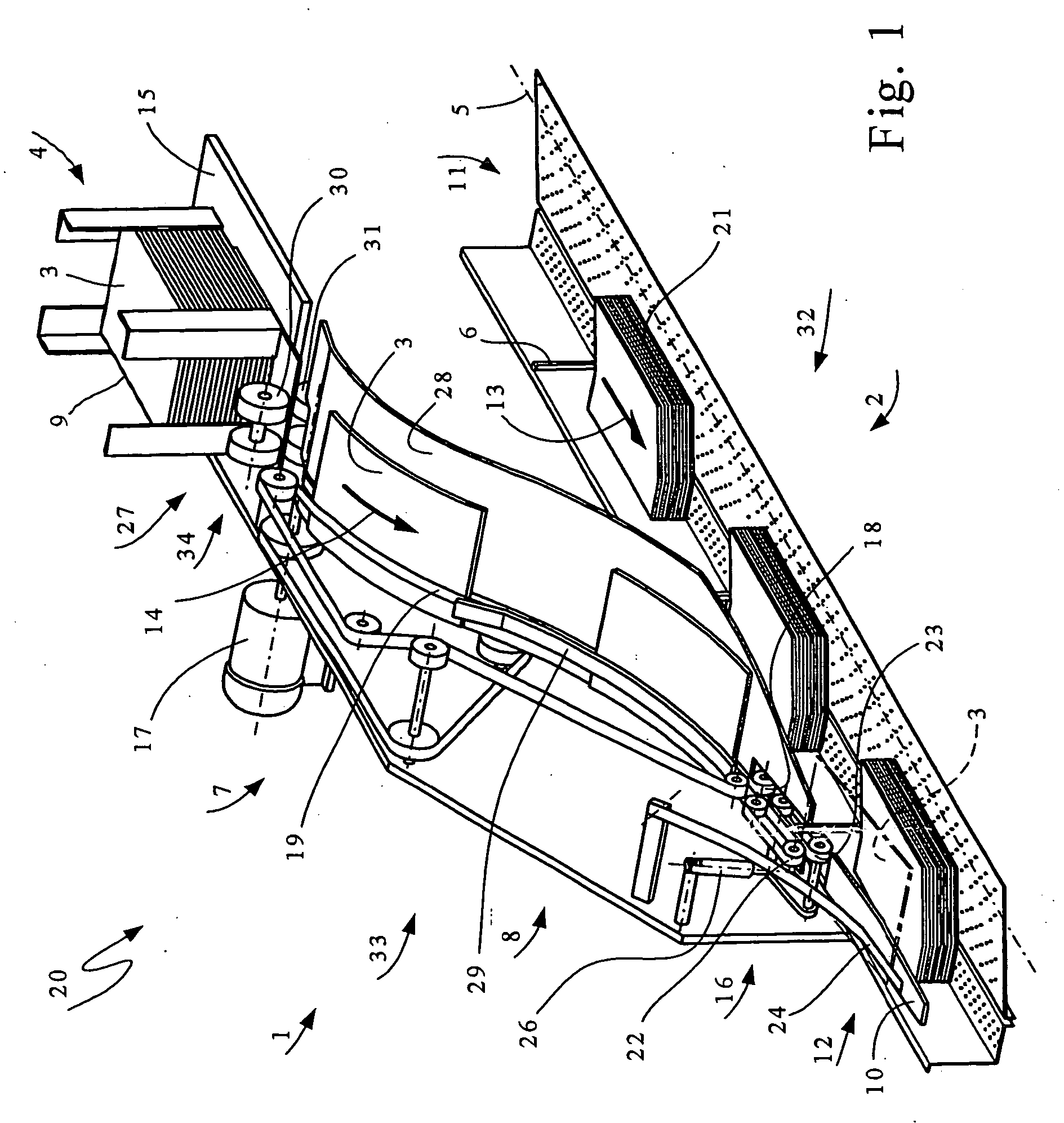 Apparatus for gathering signatures along a conveying section of a circulating conveyor