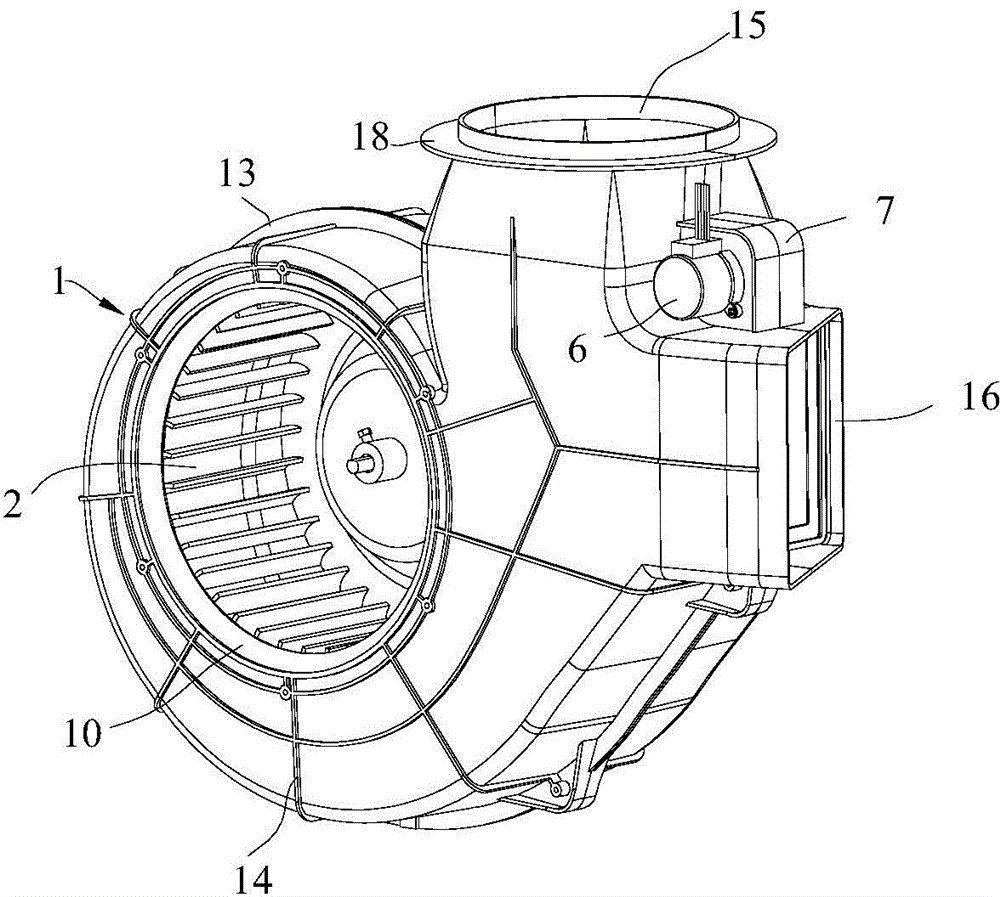 Volute type centrifugal fan with one let and two outlets