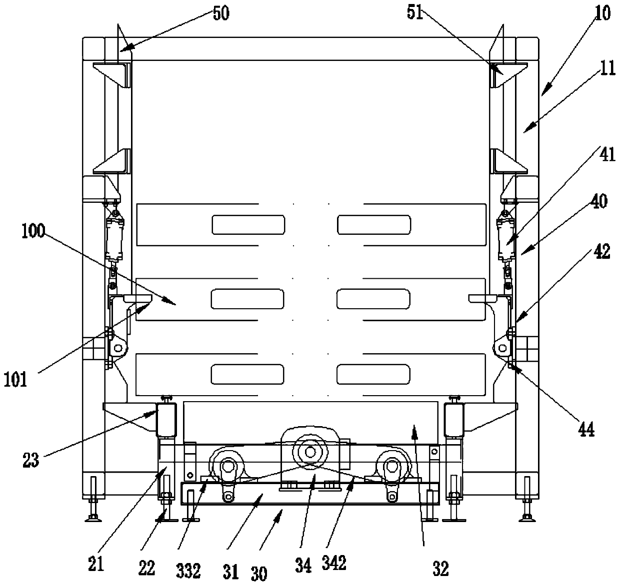 An open pallet stacking and dismantling device