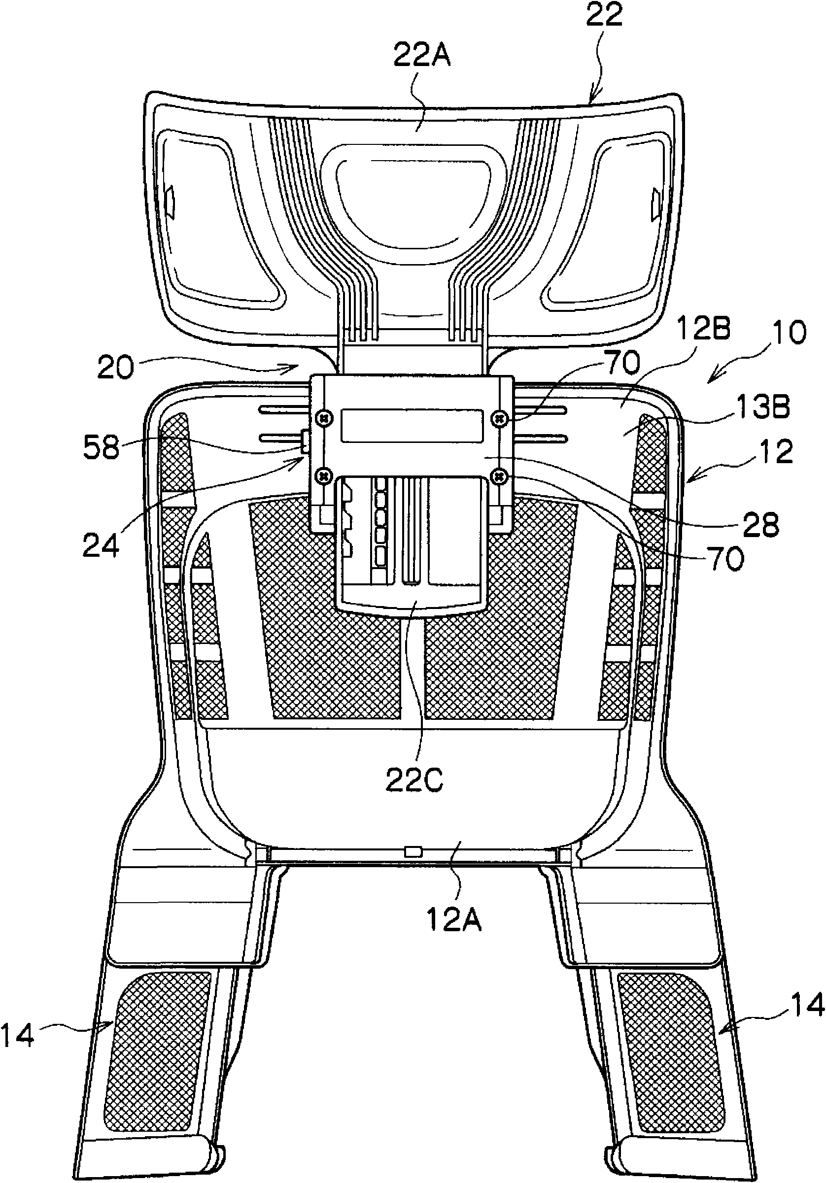 Protection top unit loading/unloading mechanism, seat device for child and two-wheel vehicle