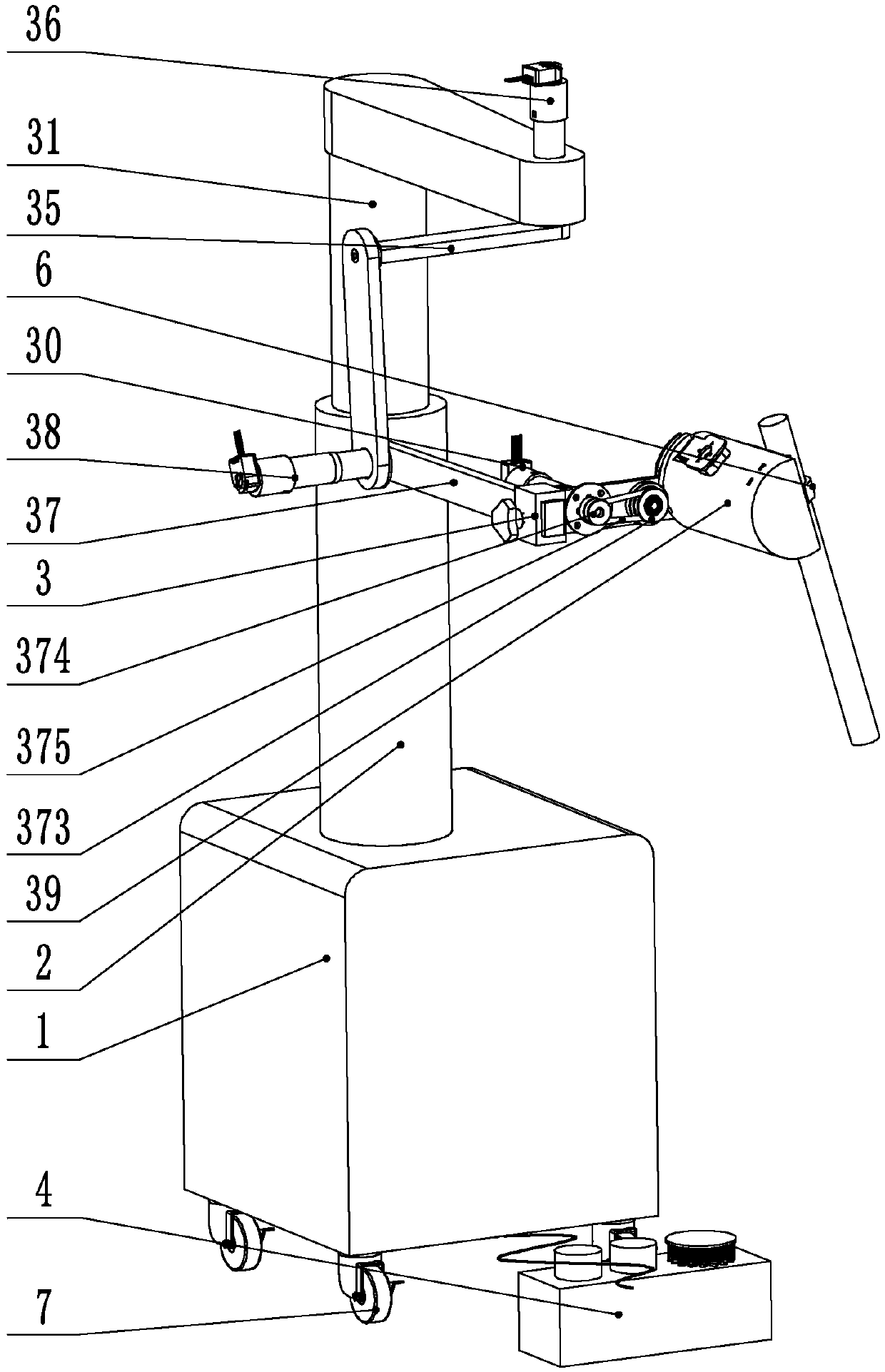 One-man foot-controlled mechanical arm for holding laparoscope
