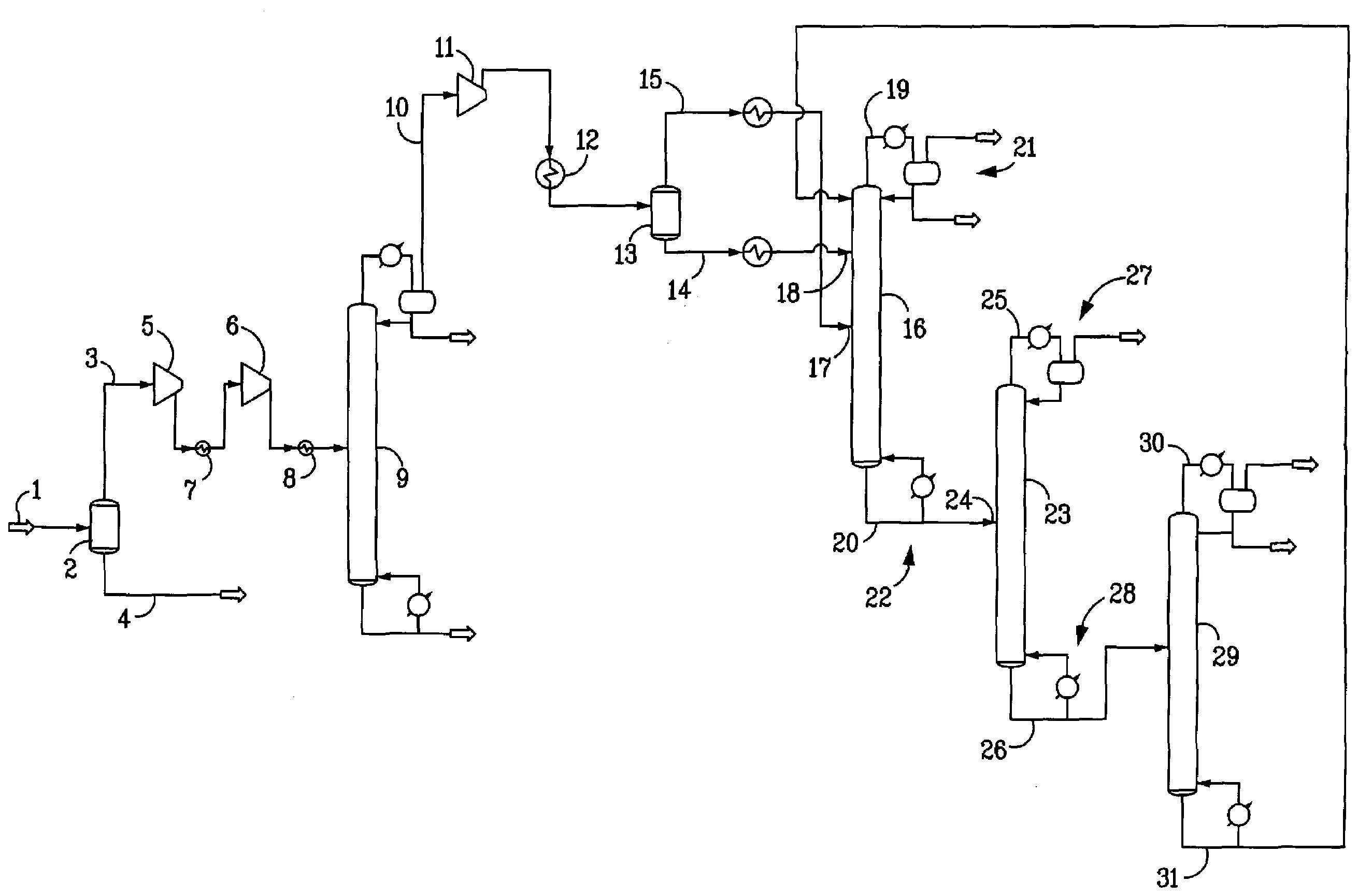 Process and apparatus for recovering olefins