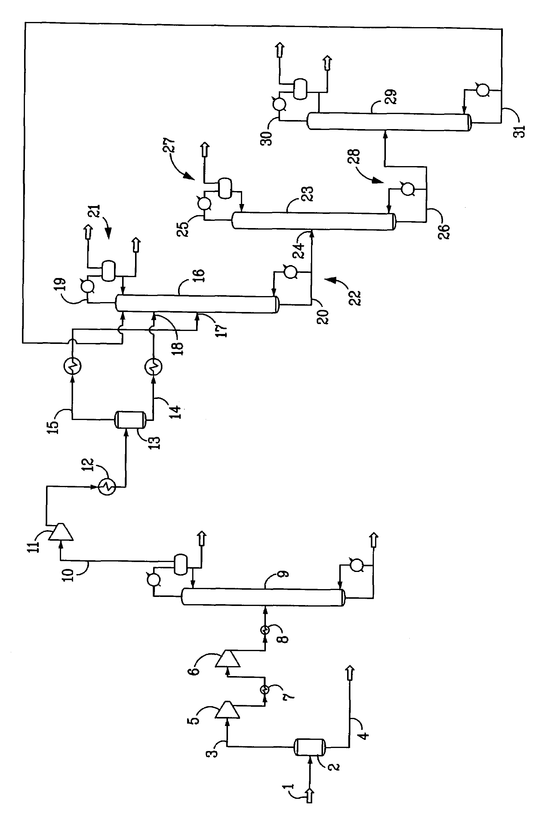 Process and apparatus for recovering olefins