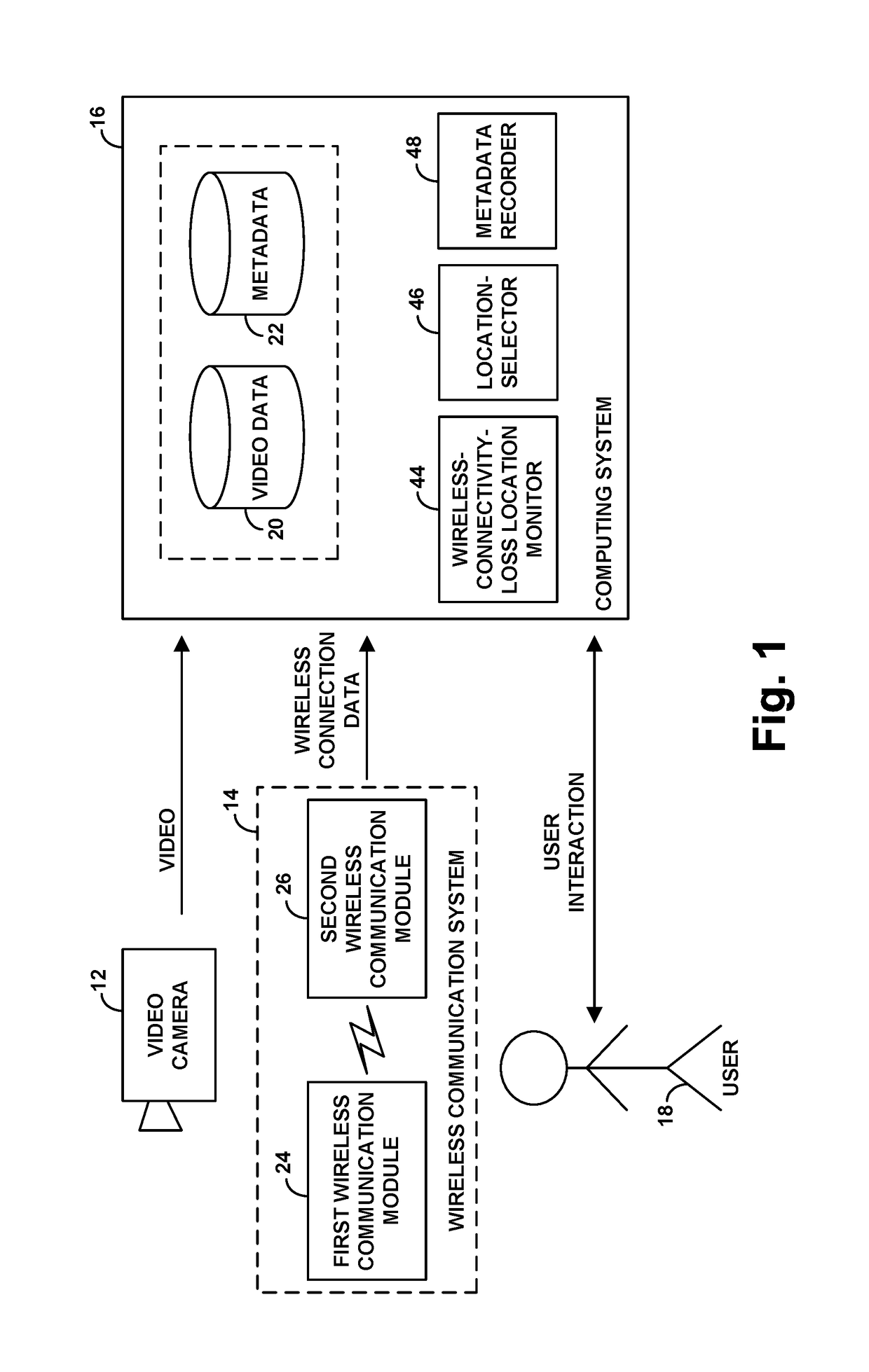 Use of wireless connection loss to facilitate identifying and recording video capture location