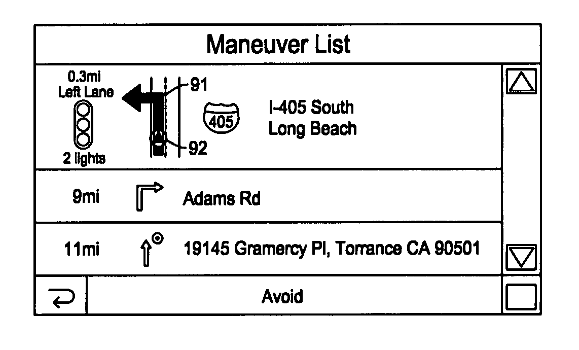 Method and apparatus for displaying route guidance list for navigation system