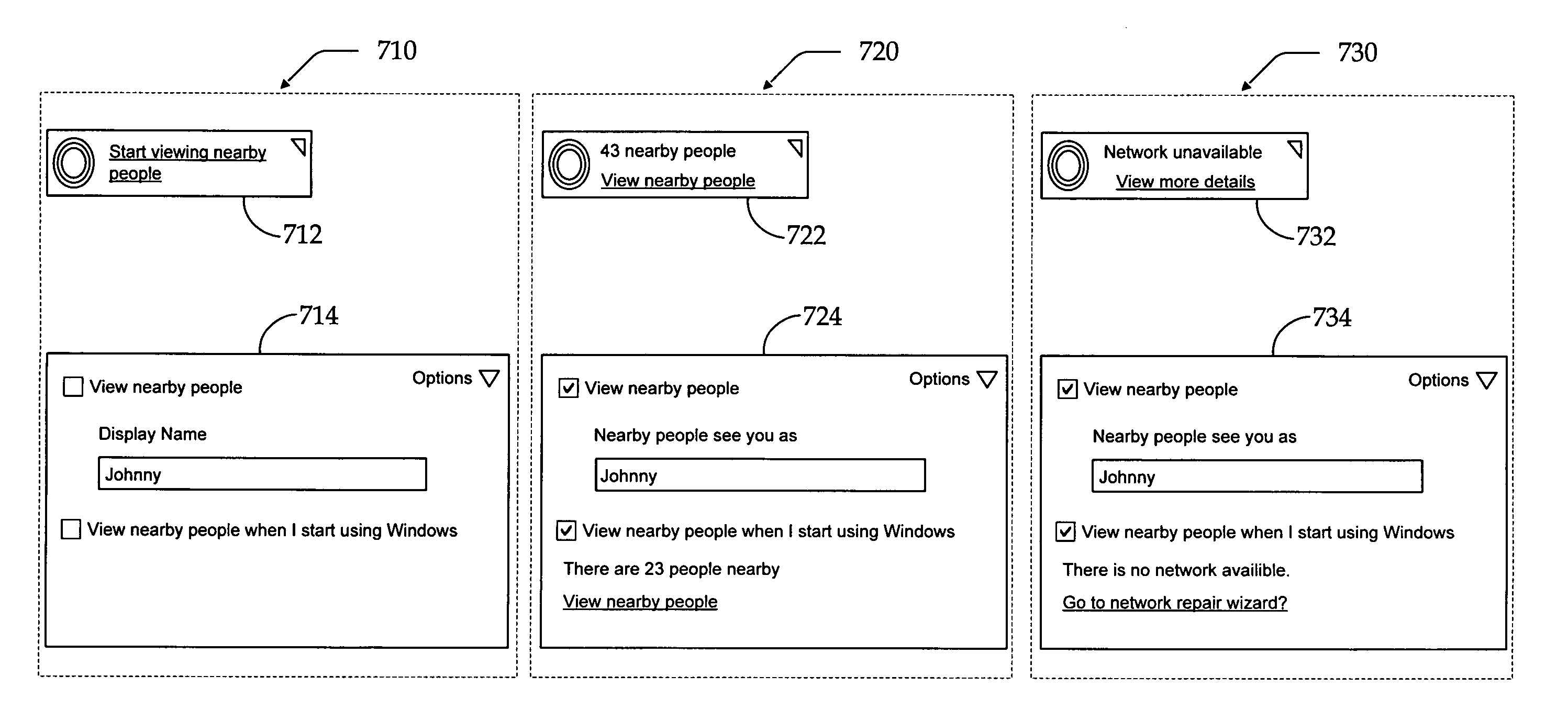 System and method for a user interface directed to discovering and publishing presence information on a network