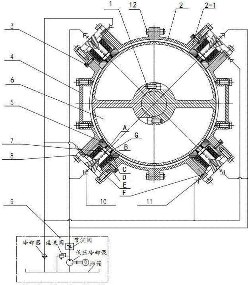 Sliding intermediate supporting system for forced-cooling sliding column of spiral ship unloader