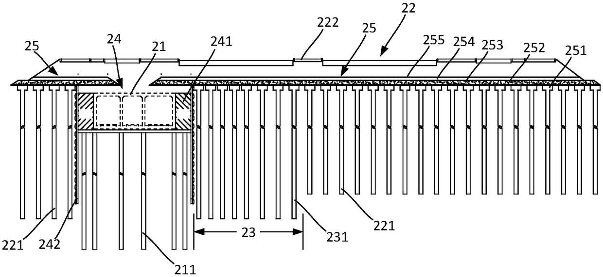 Construction structure and construction method of underground comprehensive pipe gallery and road