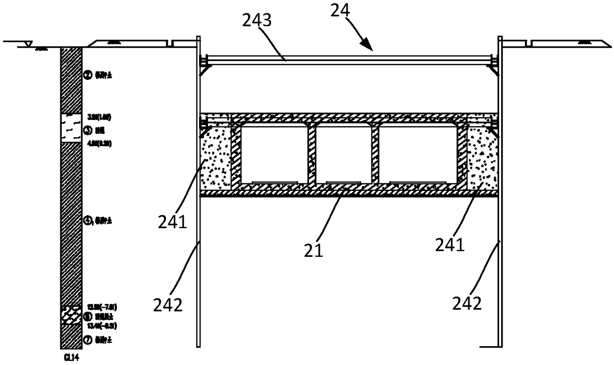 Construction structure and construction method of underground comprehensive pipe gallery and road