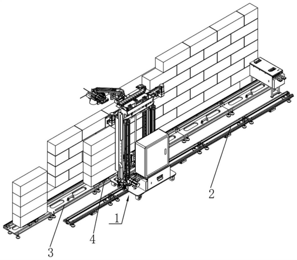 A guide rail walking robot and bricklaying system