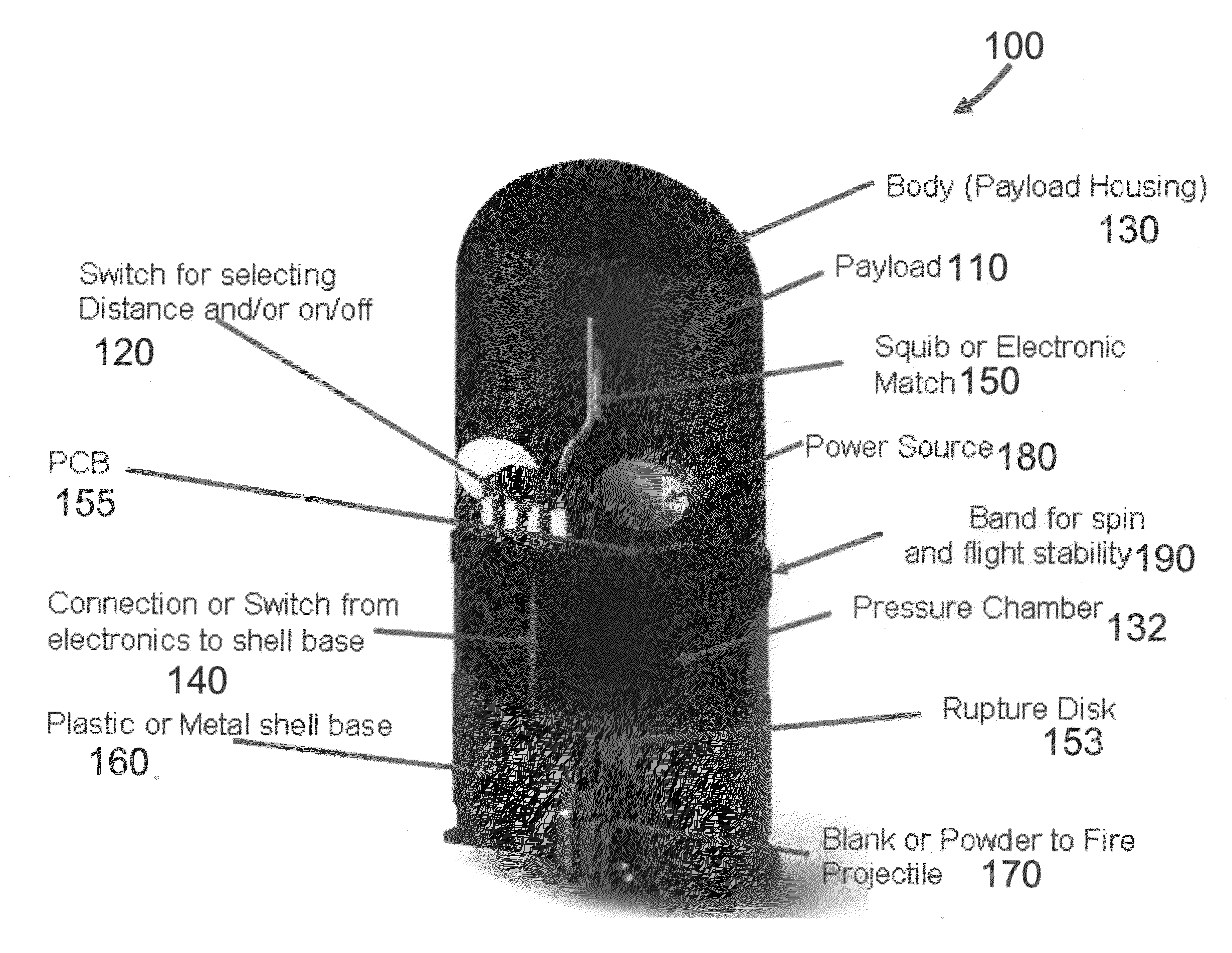 Non-lethal variable distance electronic timed payload projectile ammunitions
