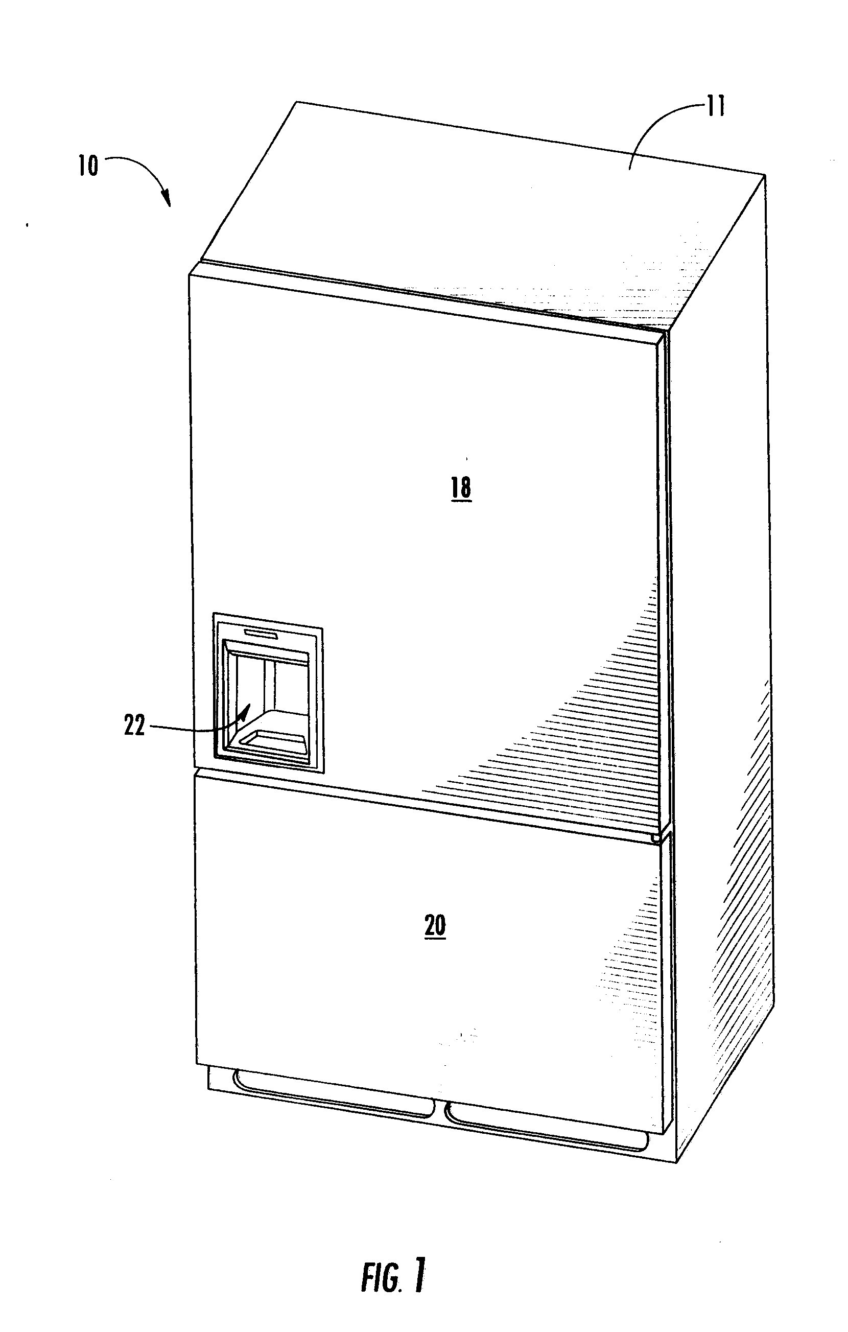 Ice maker and dispenser for a bottom mount refrigerator