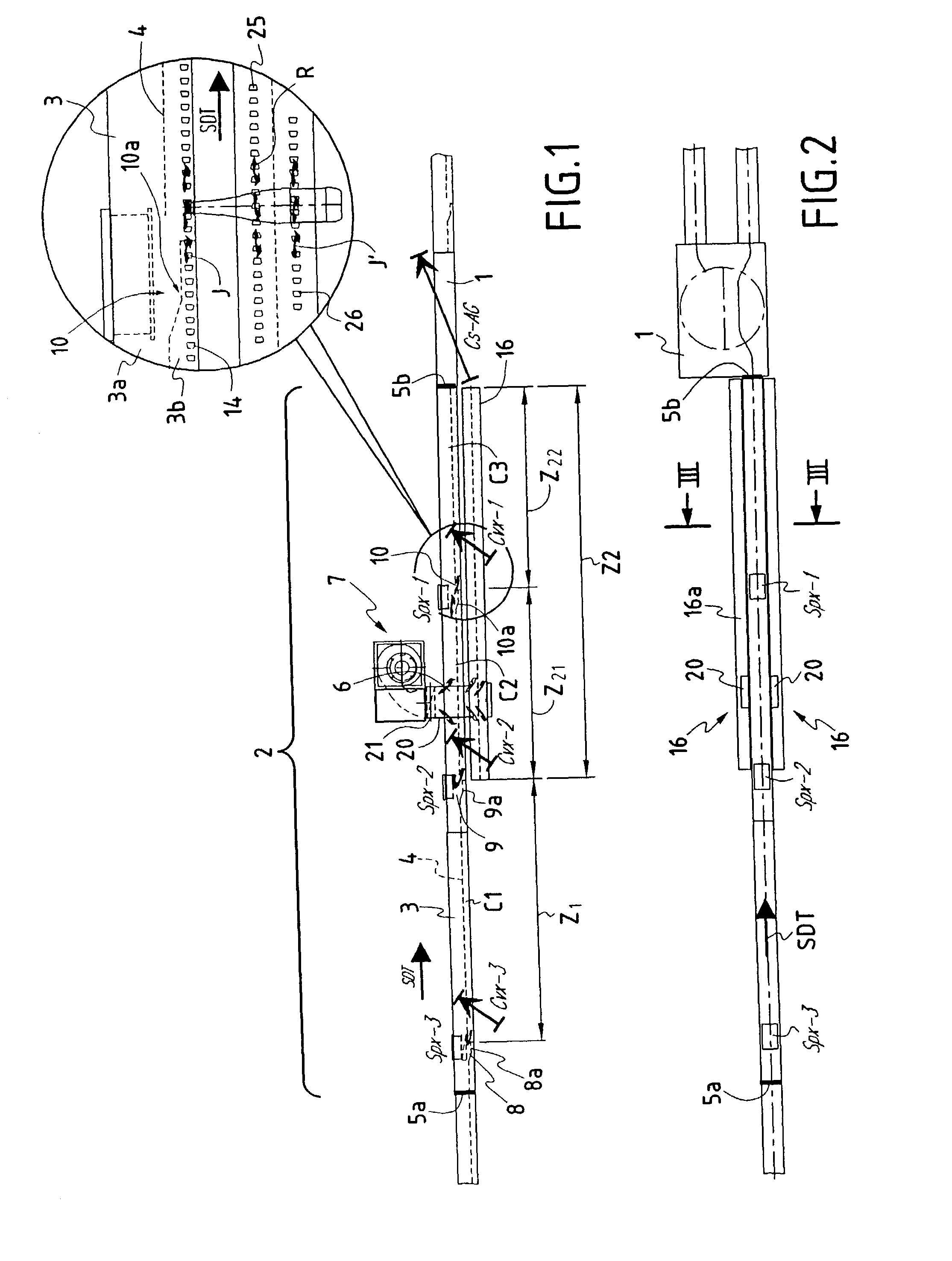 Method for forming a train of suspended objects transported under the influence of air jets, and conveying section for carrying out said method