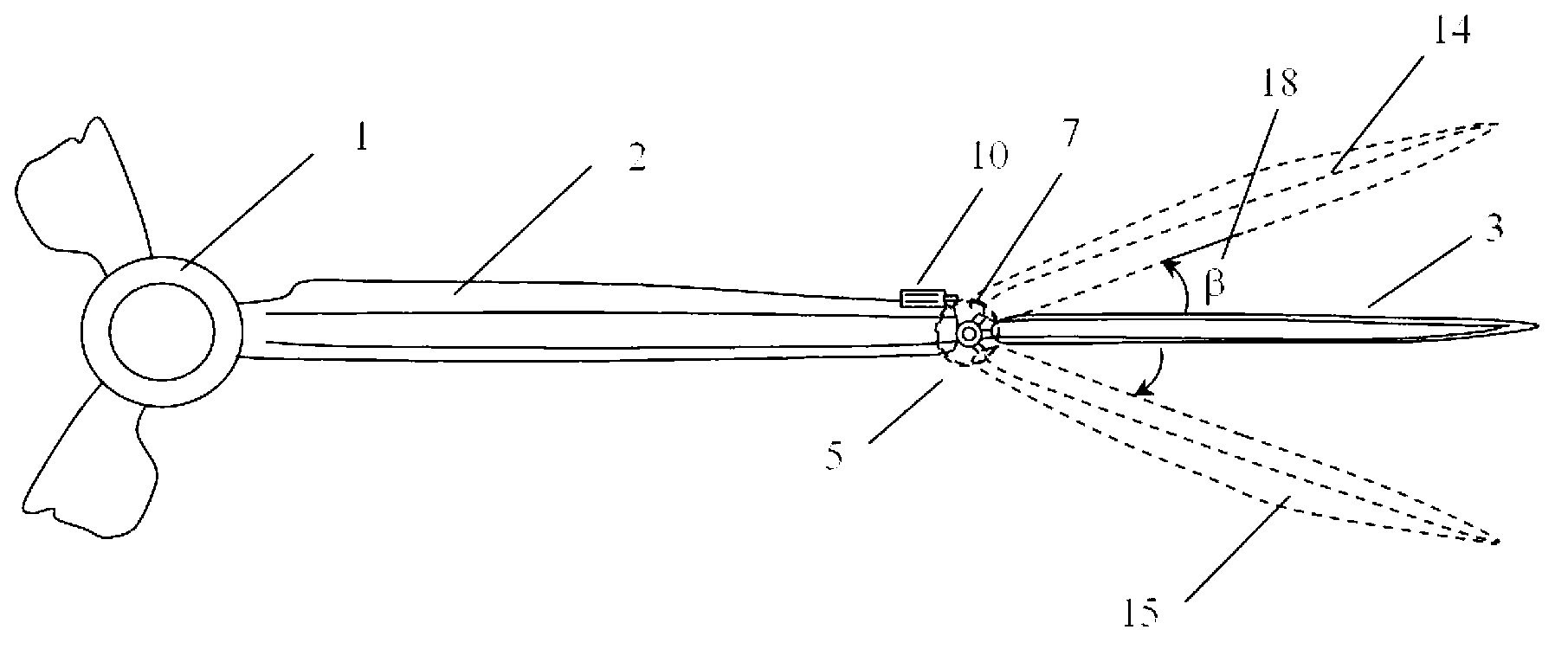Two-sectional inclined folding blade device for large wind-driven generator
