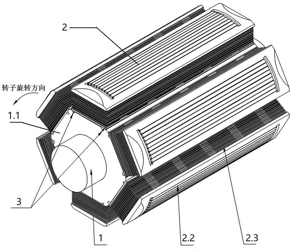 Hollow inner cooling ventilation structure assembly of salient pole motor rotor