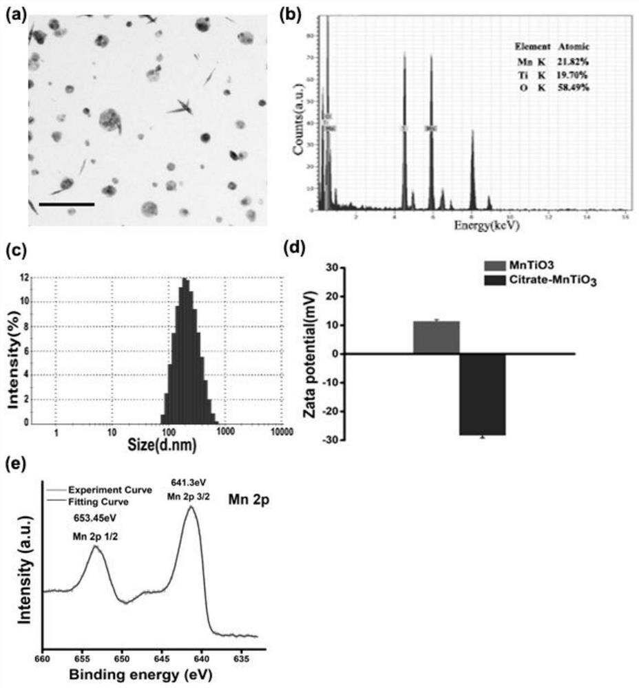 Manganese titanate nanoplate @ citric acid composite material, preparation thereof and application of composite material in preparation of antitumor drugs