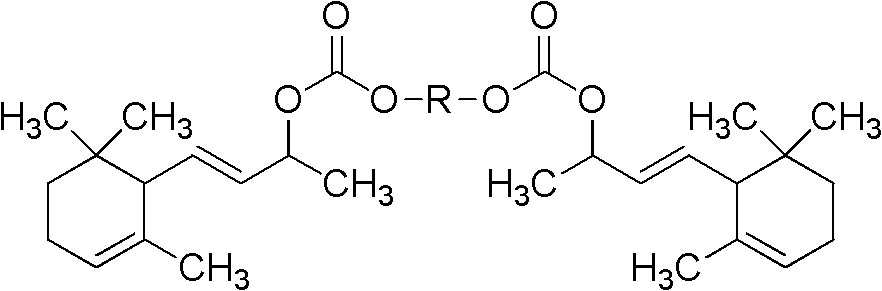 Monosaccharide alpha-ionol carbonic acid di-ester compound as well as preparation method and application thereof