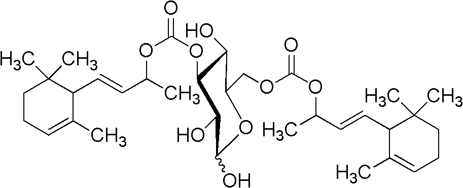 Monosaccharide alpha-ionol carbonic acid di-ester compound as well as preparation method and application thereof