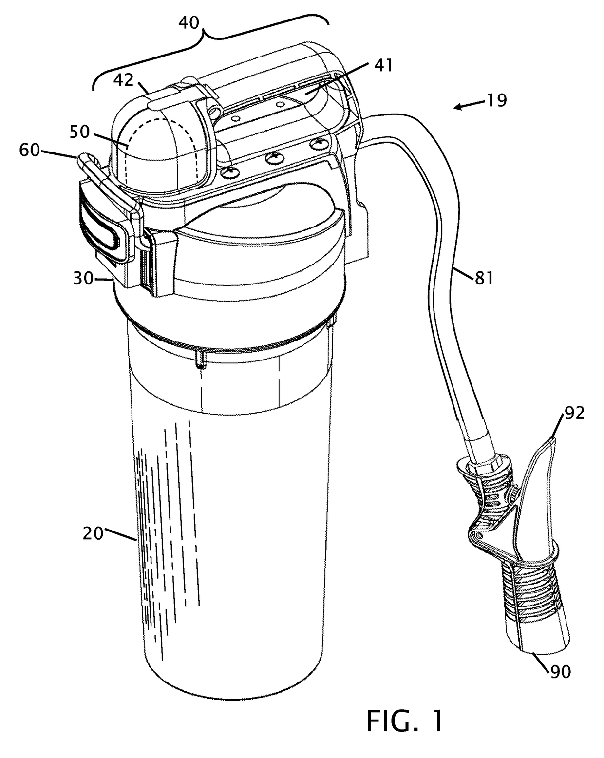 Fire extinguisher with internal mixing and external gas cartridge