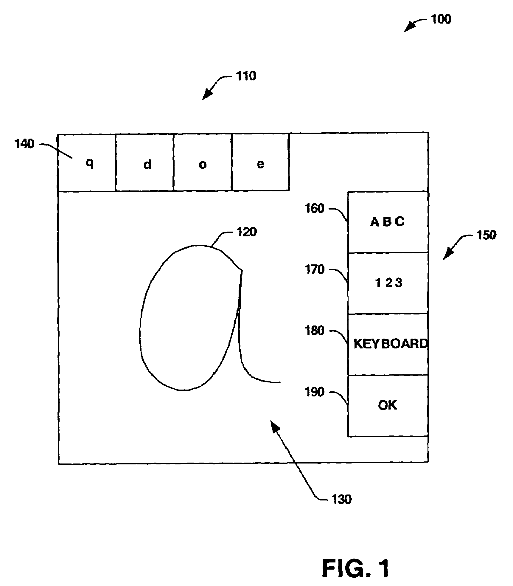 System to allow the selection of alternative letters in handwriting recognition systems