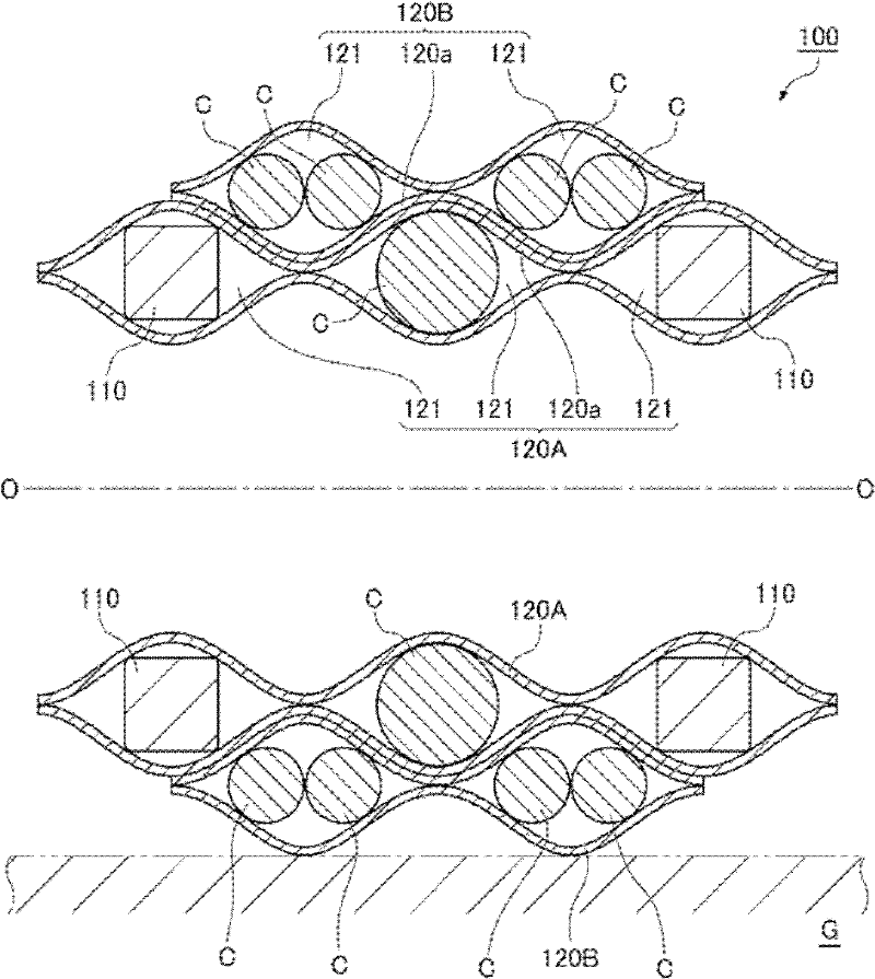 Articulated cable protection and guide device