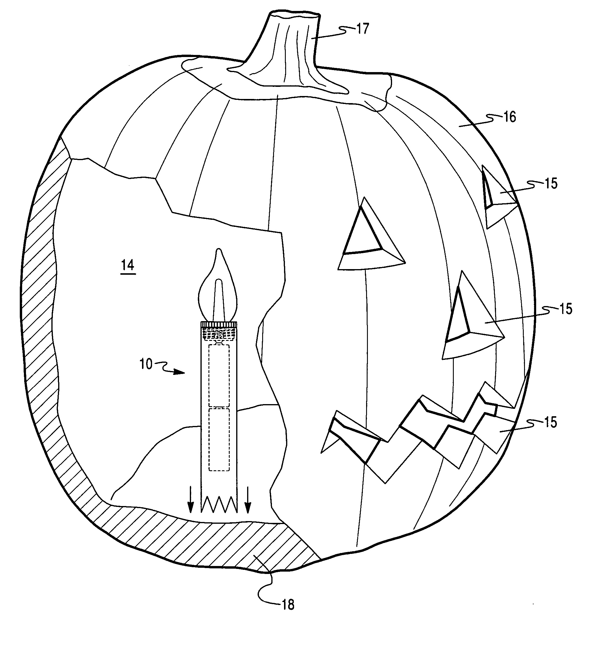 Lighting device for pumpkins and other similar articles