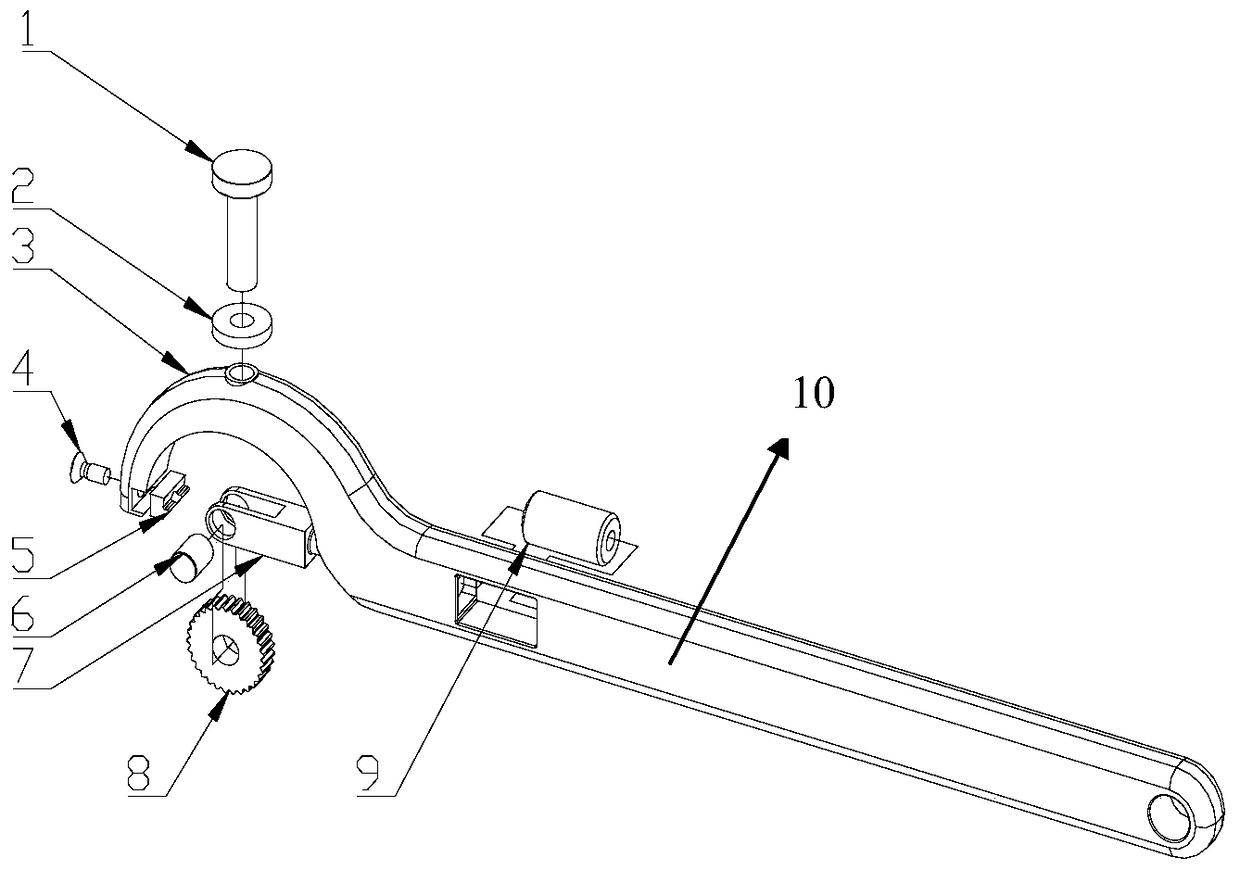 An adjustable hook wrench