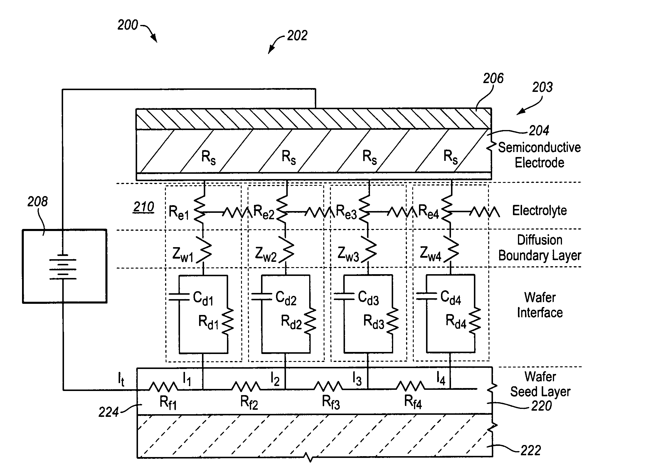Semiconductive counter electrode for electrolytic current distribution control