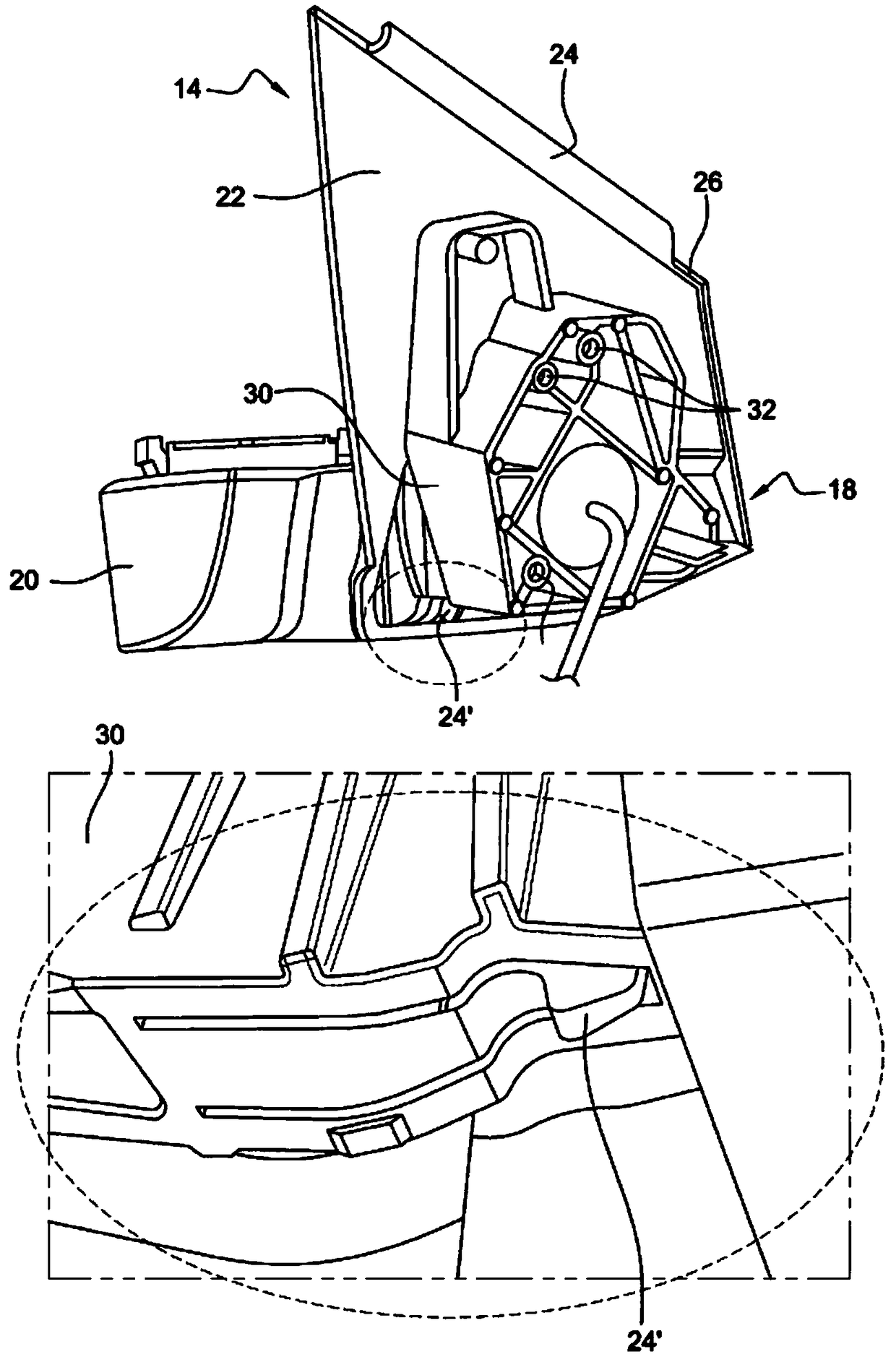 Base for motor vehicle side view mirror, comprising a hook for temporary attachment