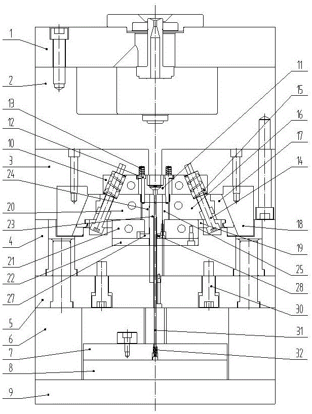 Mold achieving forming through multi-insert dovetail core-pilling mechanism