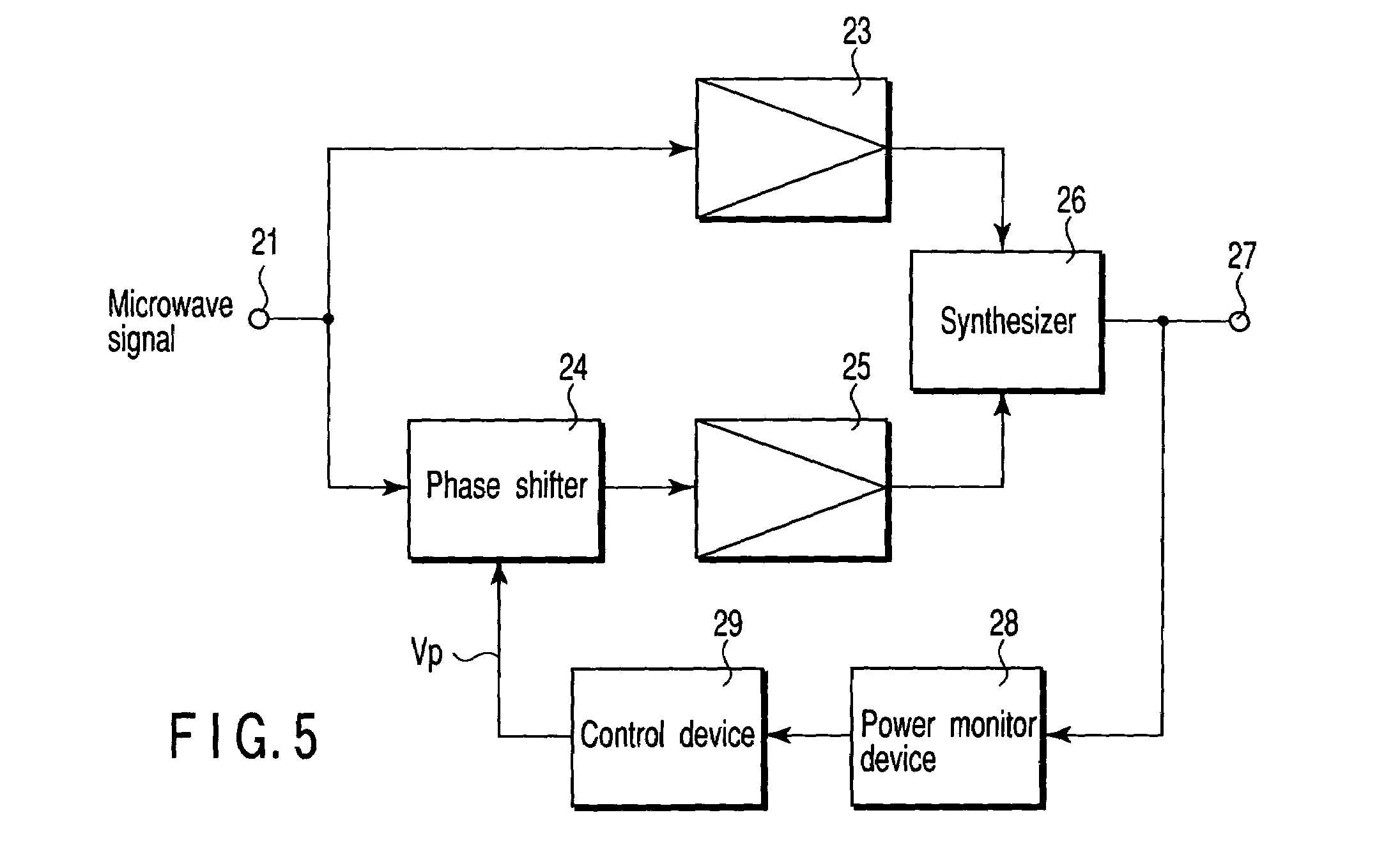 Microwave phase shifter having an active layer under the phase shifting line and power amplifier using such a phase shifter