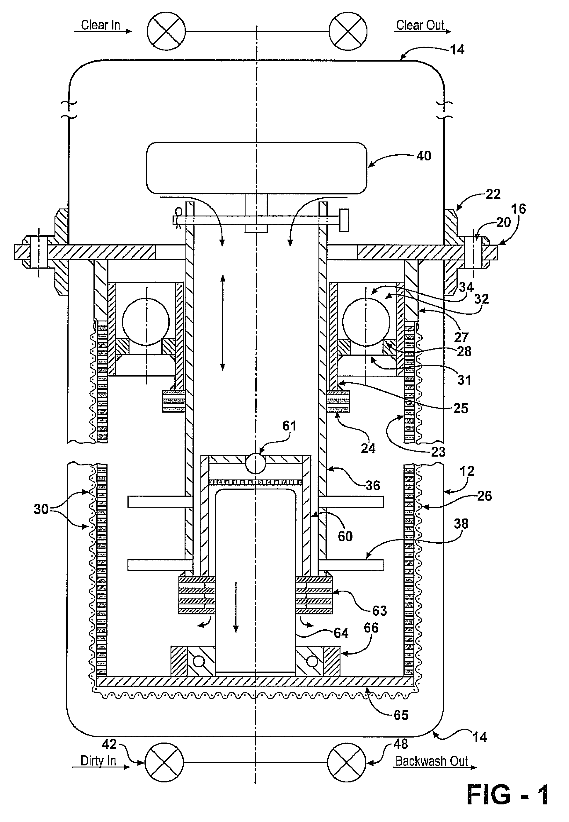 Apparatus for cleaning stationary, permanent vertical cylindrical cartridges incorporating a float affixed to a central and linearly traversable backwash tube incorporating spray nozzles to induce rotation
