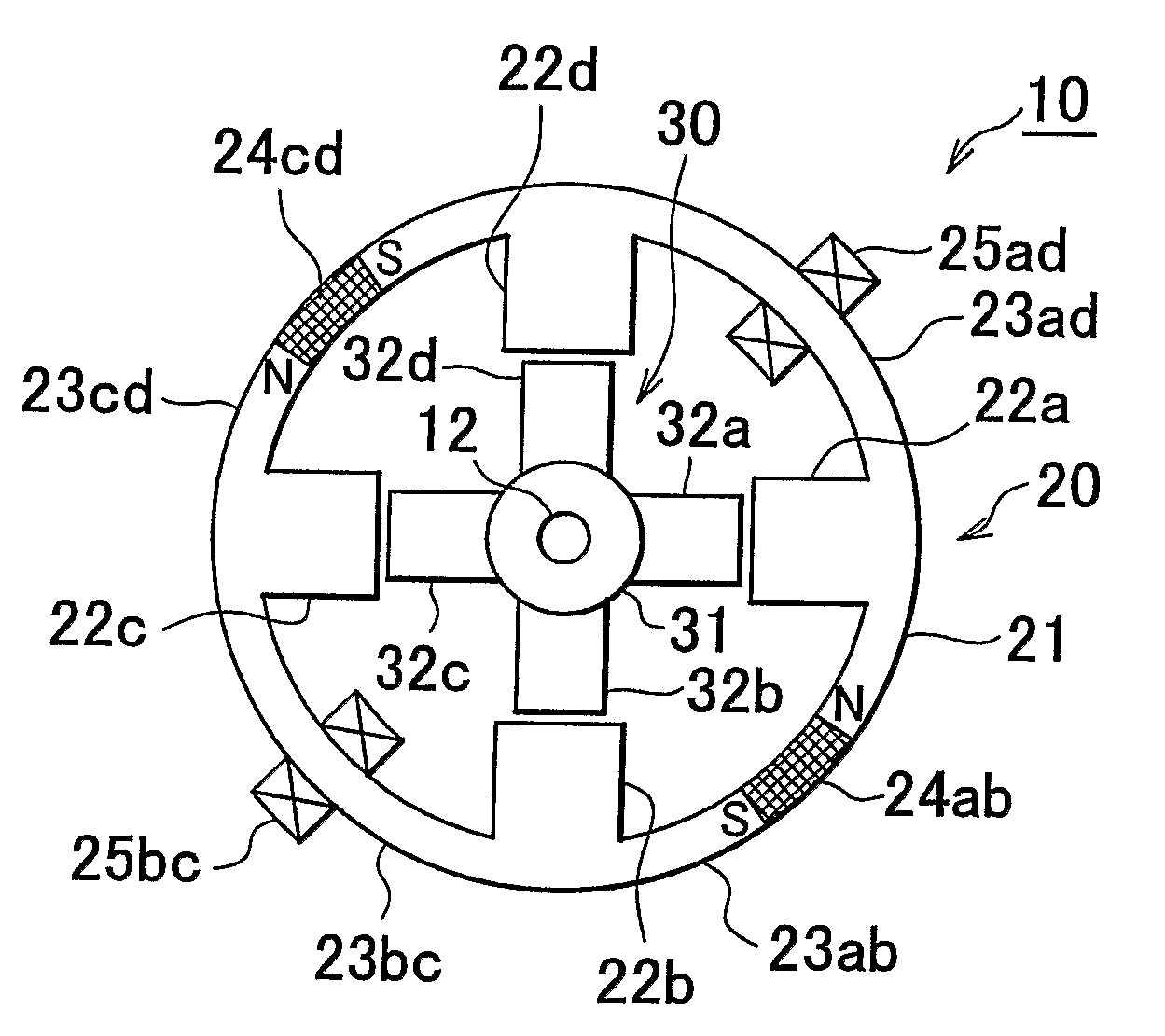 Motor and electric power supply control apparatus for the motor