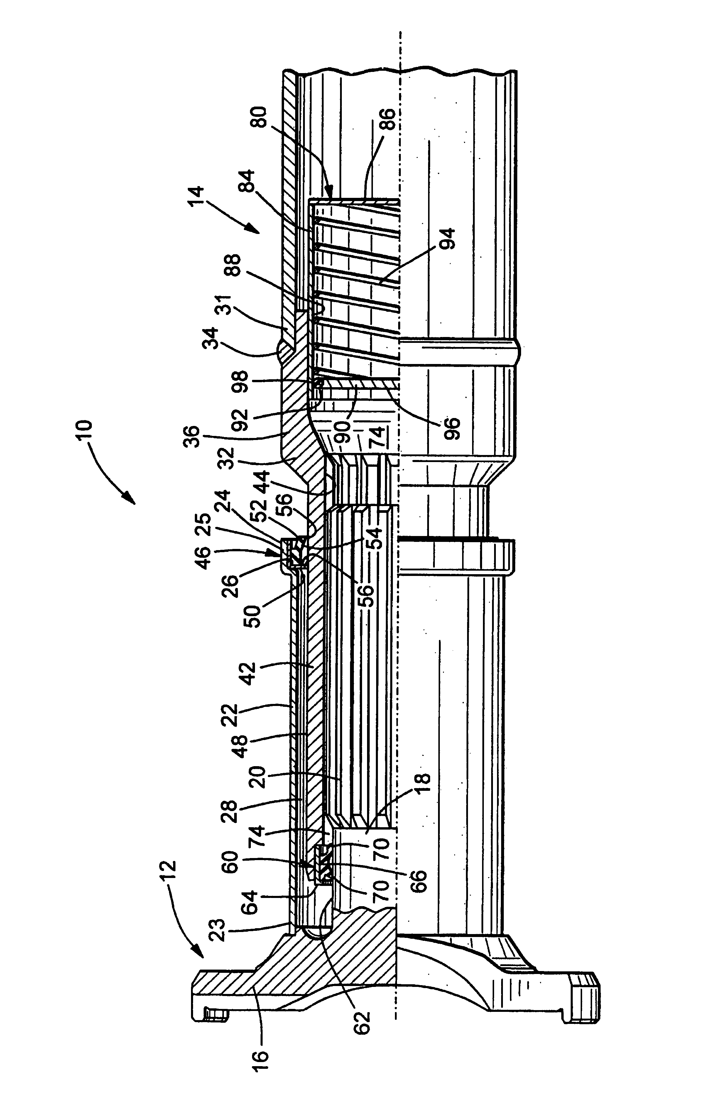 Pressure regulator assembly for use with a slip joint in a driveshaft assembly