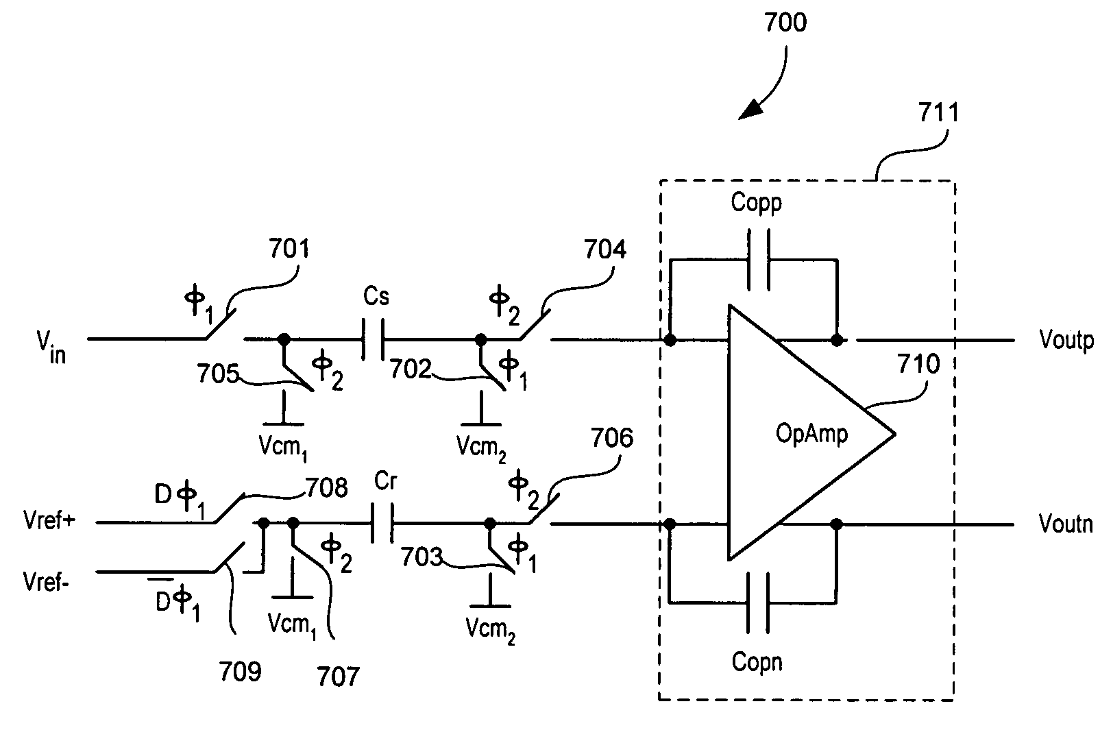 Signal processing system having an ADC delta-sigma modulator with single-ended input and feedback signal inputs