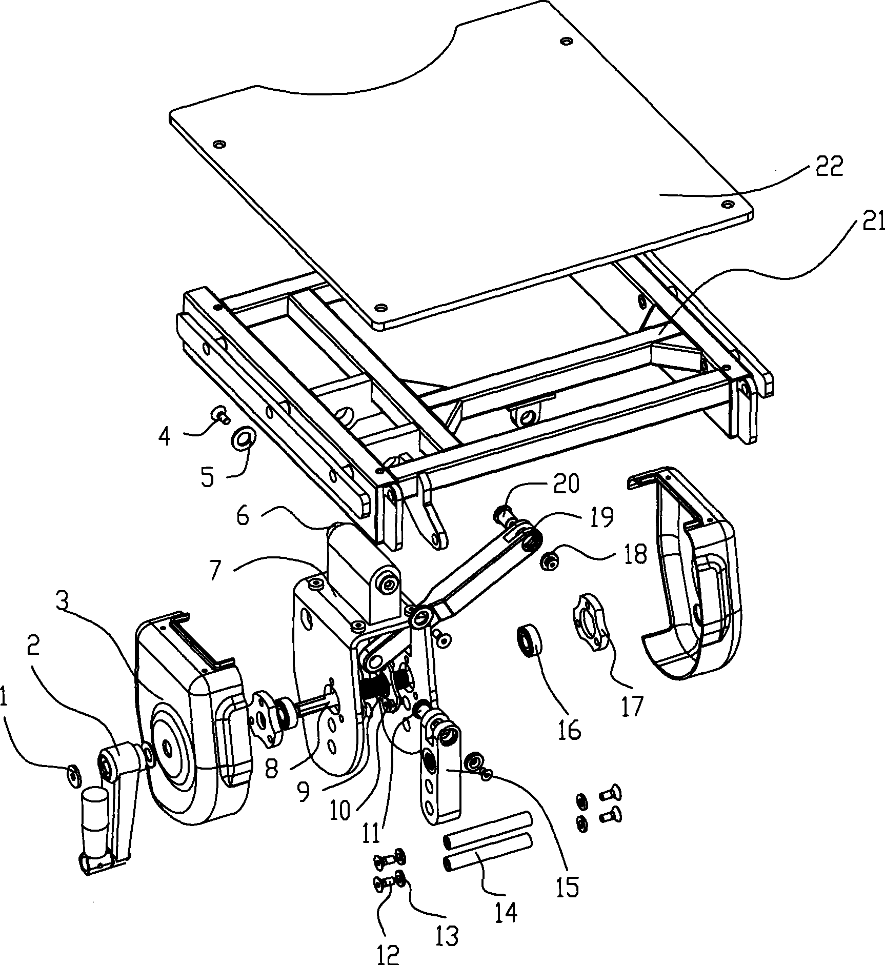 Mechanism for sloping table-board to right or left