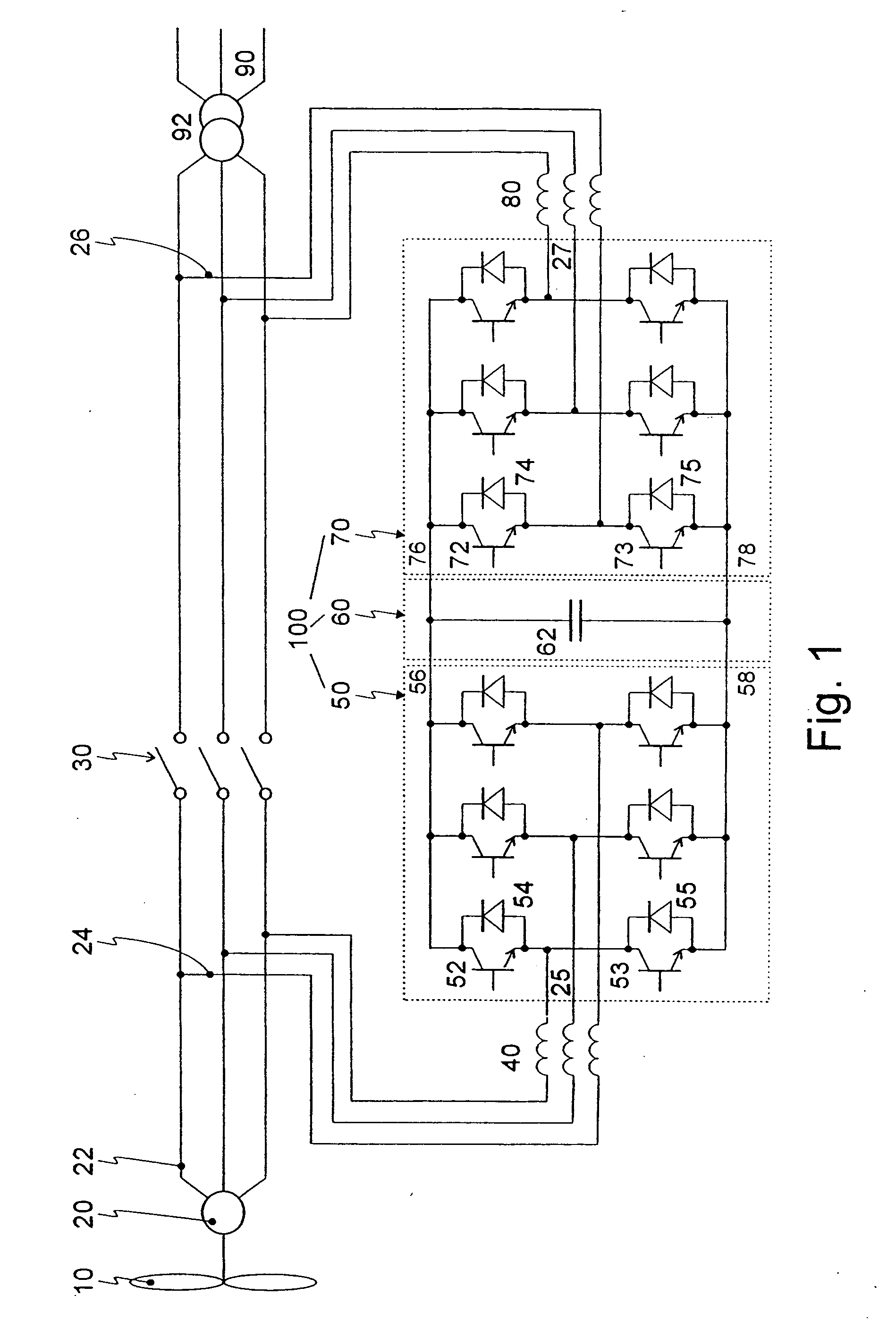 Power converter circuit and associated triggering method for generators with dynamically variable power output