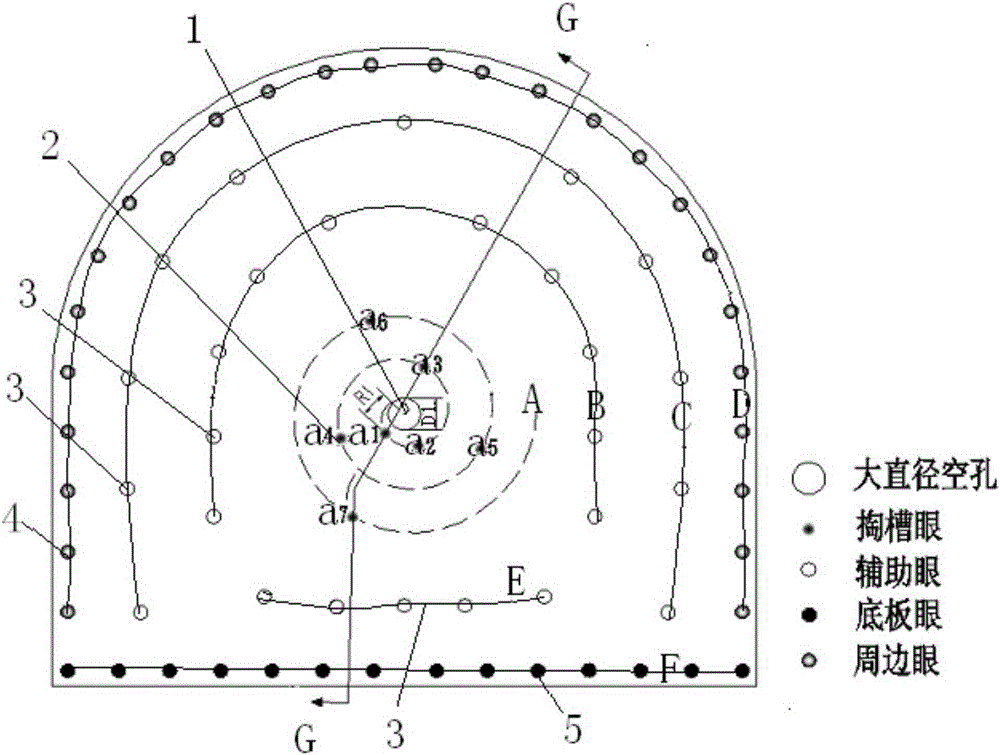 Medium-depth hole large-section combined cutting blasting structure and method