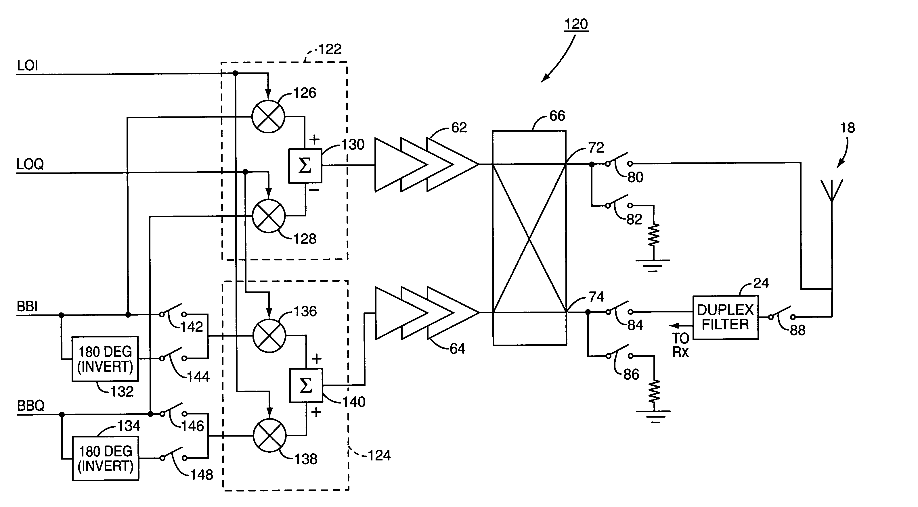 Power amplifier output switch using hybrid combiner