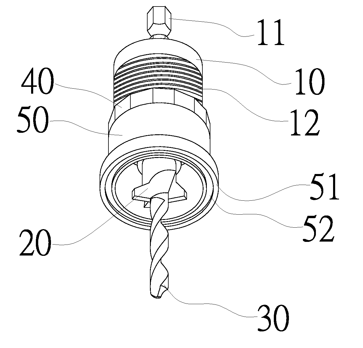 Drilling bit with the depth-limiting and angle-leading function for the carpenter's work