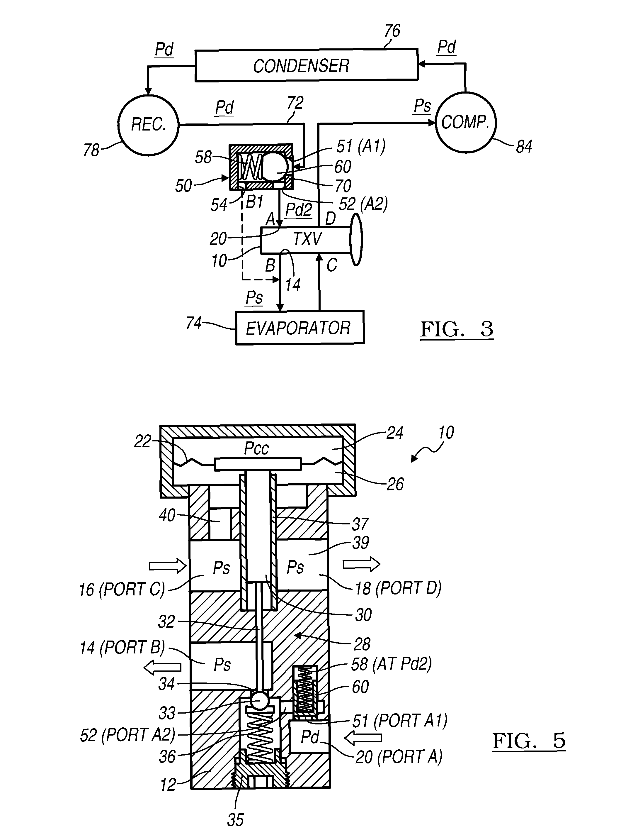 Air conditioning circuit control using a thermostatic expansion valve and sequence valve