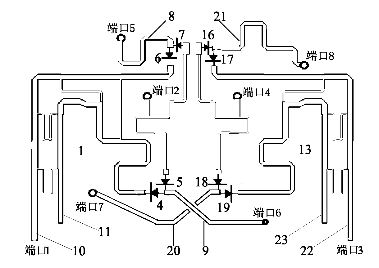Microstrip dual-mode feed network for four-port antenna