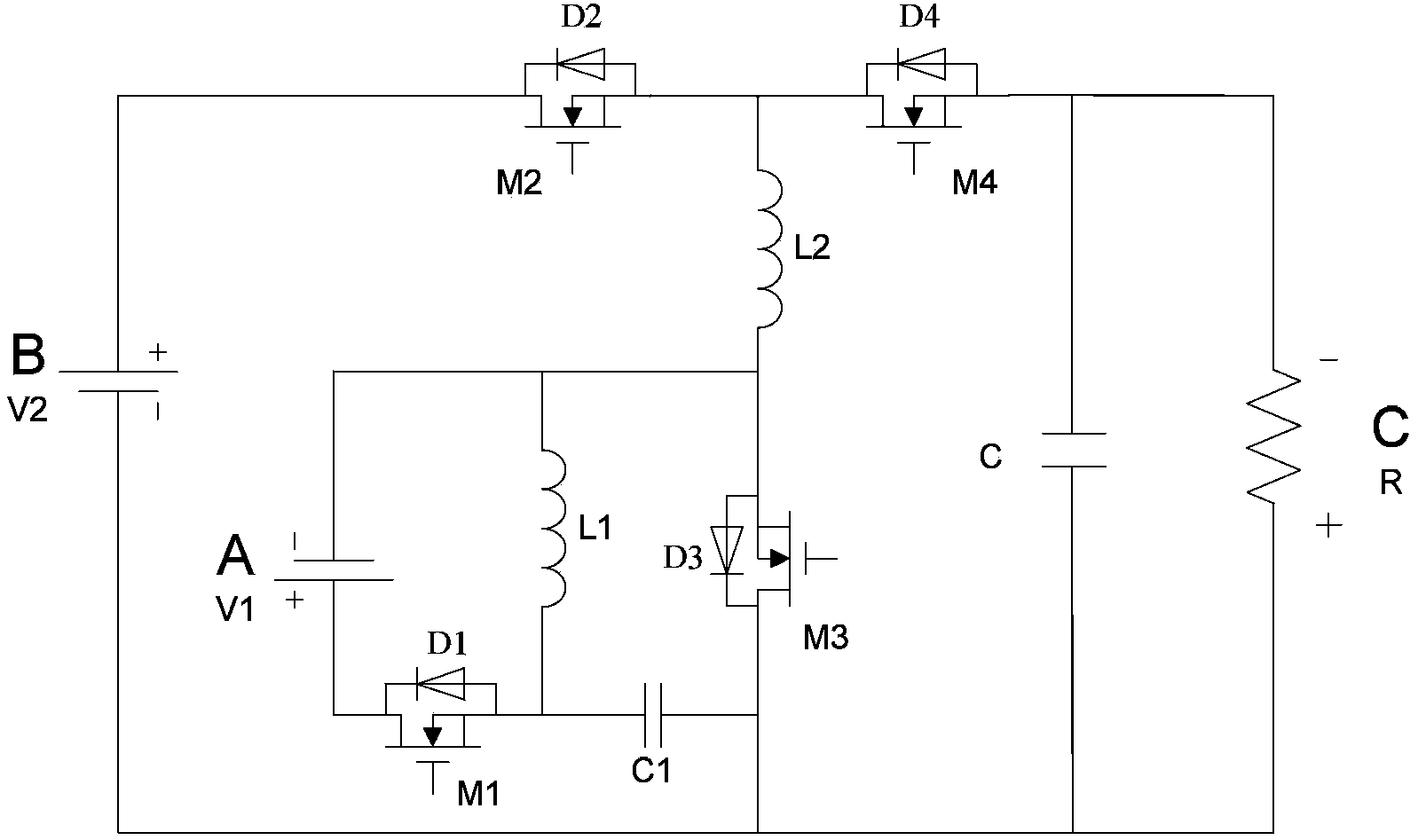 Bi-direction dual-input ZETA/BUCKBOOST direct current converter and method for distributing power of direct current converter