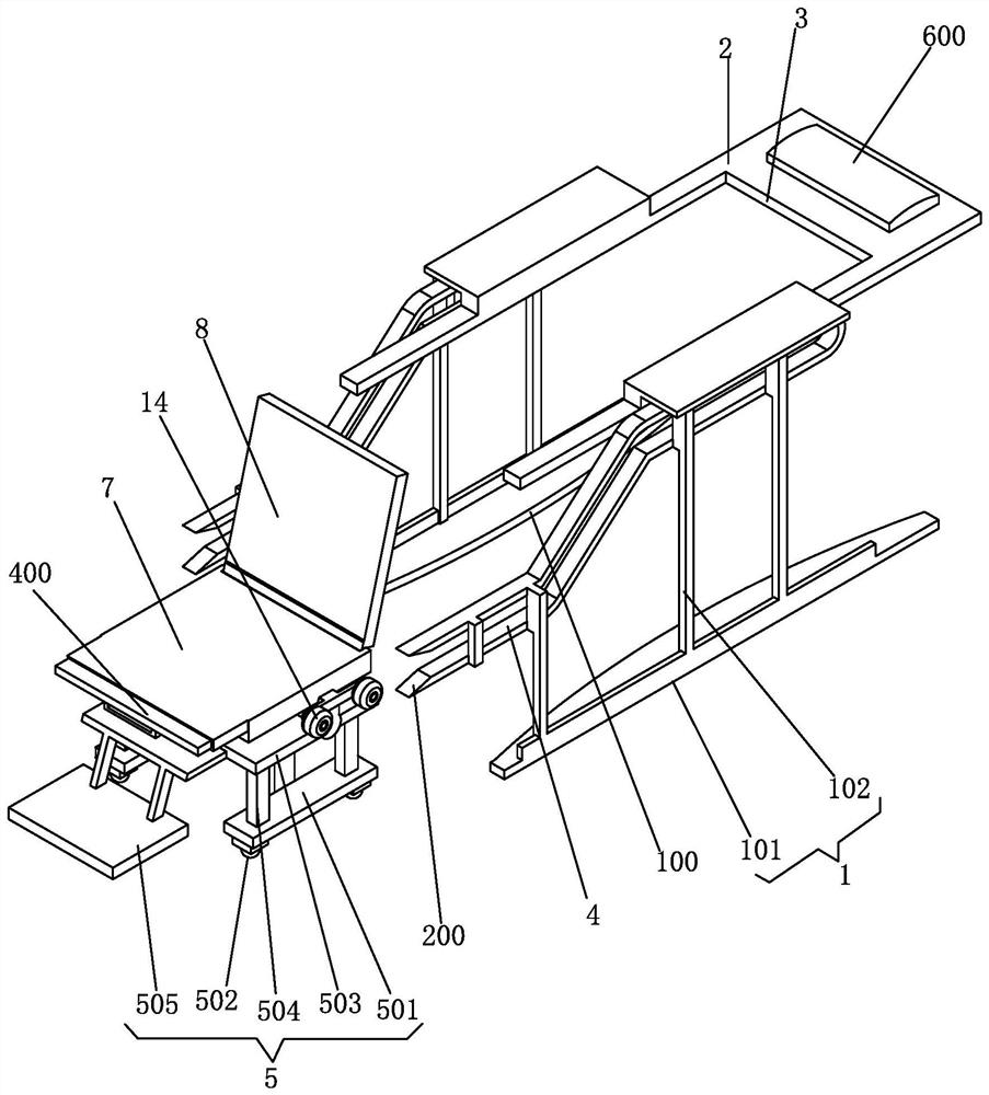 An emergency medical nursing bed provided with combined and separated auxiliary tracks