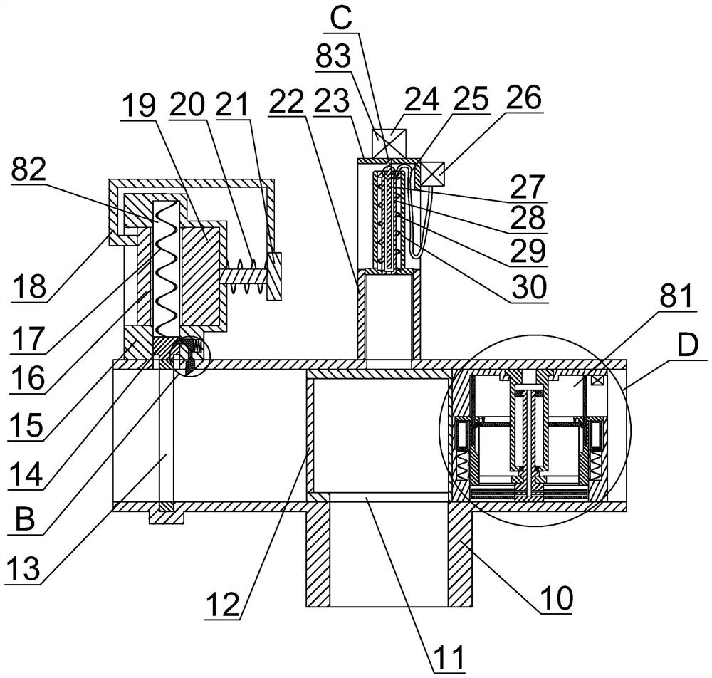 Gas-liquid mixing type square three-way pipe