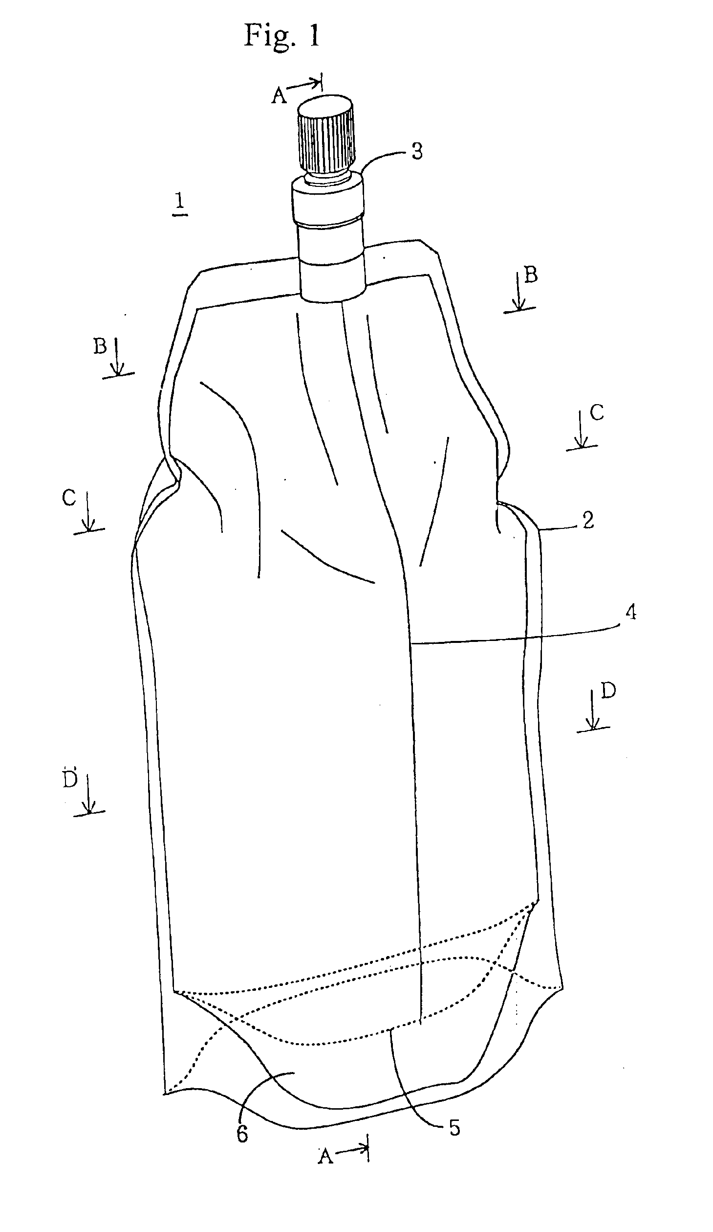 Self-standing type bag-shaped container having evaluating and flow velocity controlling functions